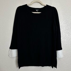 Vila Milano Wool Blend Black Knit Pleated Chiffon Cuffs Sweater, Sz Large